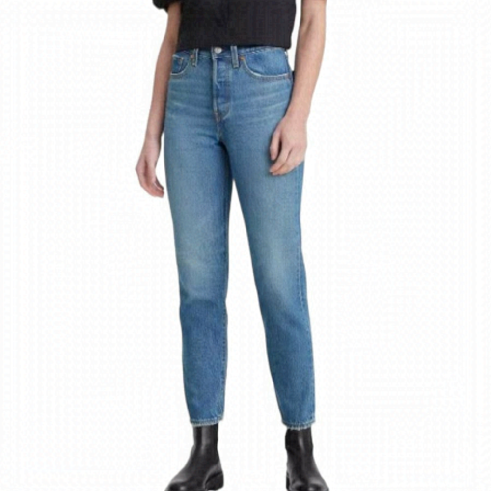 Levis Wedgie Fit Ankle Denim Jeans High Rise Tapered Leg Medium Wash Blue 26
